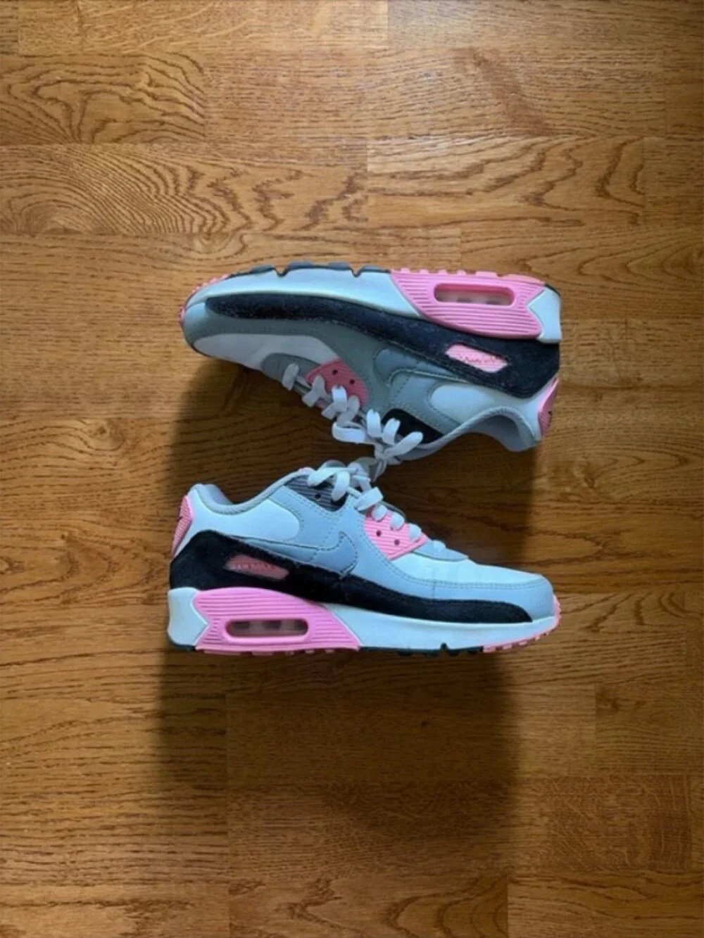 Nike Air Max 90 Shoe Y 4.5 EU 36.5 Sneaker Low Top White Gray Black Pink Girls